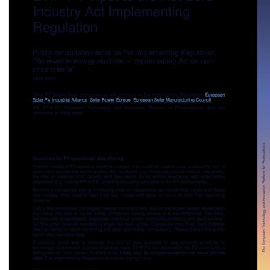 ETIP-PV input to the Net Zero  Industry Act Implementing  Regulation Art26