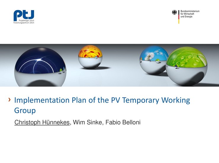 Implementation Plan of the PV Temporary Working Group