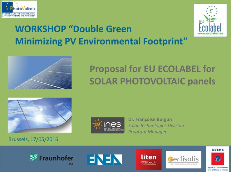 Proposal for EU Ecolabel for Solar Photovoltaic panels.