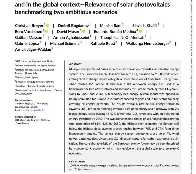 Reflecting the energy transition from a European perspective and in the global context—Relevance of solar photovoltaics benchmarking two ambitious scenarios