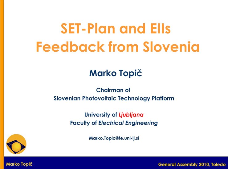 SET-Plan & Industry Initiative: Feedback from Slovenia