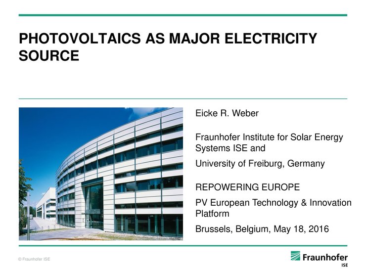 Technology/industry keynote: PV as major electricity source