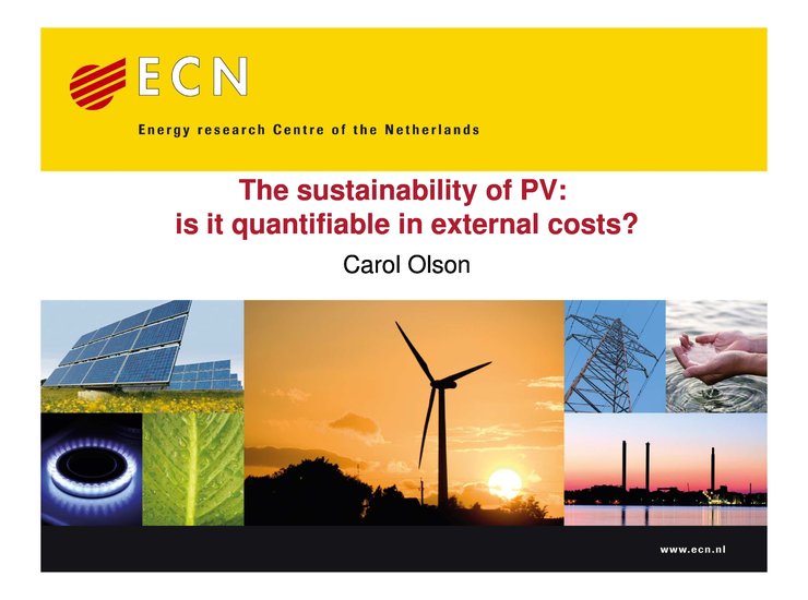 The sustainability of PV: is it quantifiable in external costs?